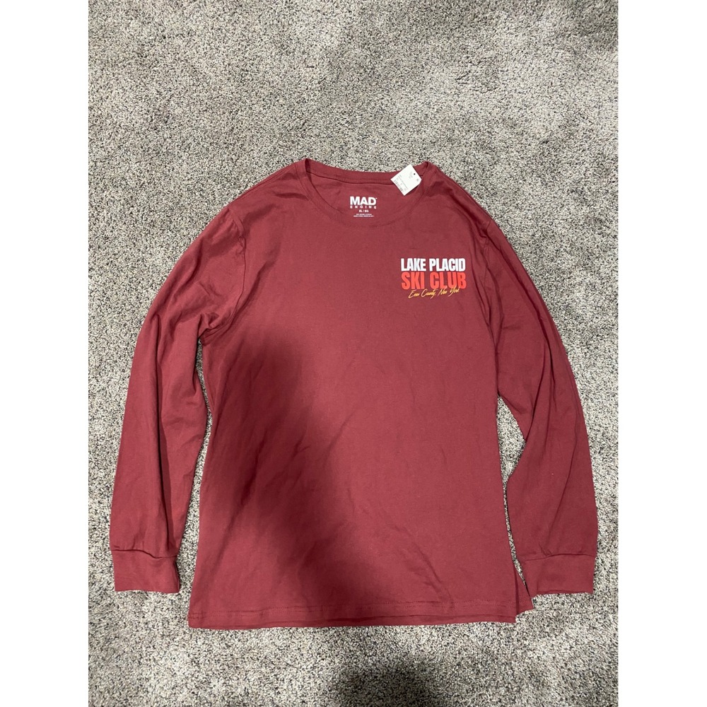 Mad Engine Long Sleeve T-Shirt Mens XL Maroon New Lake‎ Placid Ski Club Graphic